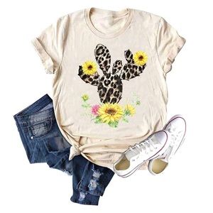 Cheetah cactus with sunflower graphic t shirt